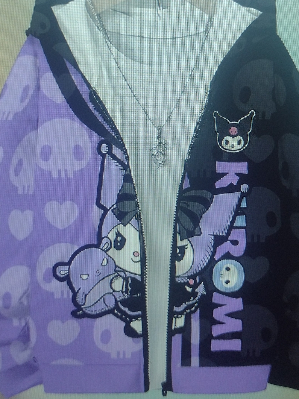 Kids Kuromi Purple Character Zip Hoodie with Graphic Front